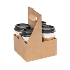 Cabaret compostable pour deux ou quatre boissons avec poignée (carton kraft)