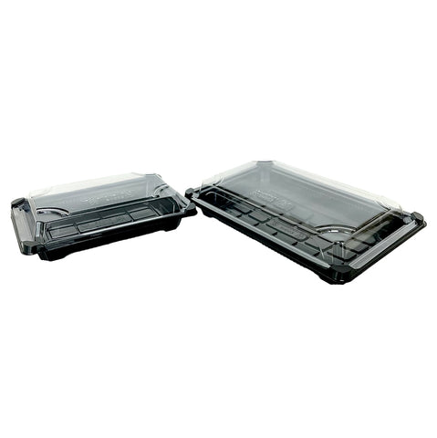 Contenants compostable à sushi avec couvercles (PLA noir et transparent)