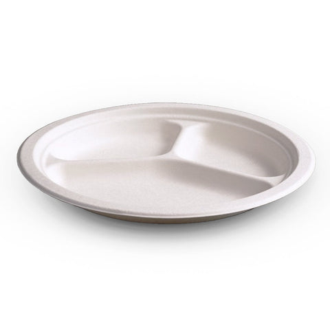 Compartmented White Bagasse Compostable Plates and Dishware
