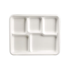 5 Compartment Compostable Plates (White Bagasse)