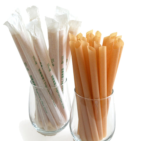Compostable Sugarcane Straws (Angle Cut – Wrapped)