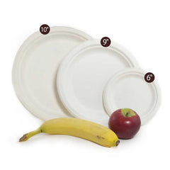 Round Compostable White Bagasse Plates and Dishware