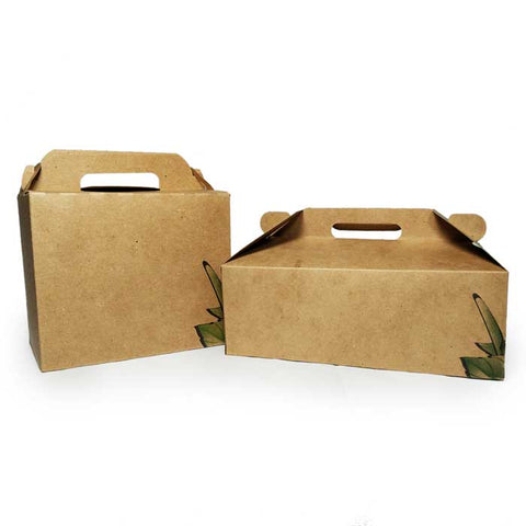 Boîtes compostables pour emporter avec poignée en carton « kraft »