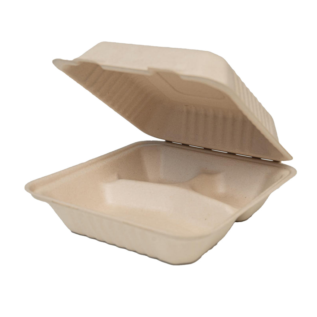 Compostable Square Clamshell Containers (No PFAS Added Bagasse ...