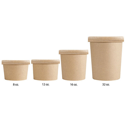Contenants compostables en papier « kraft » pour soupe/crème glacée avec couvercles