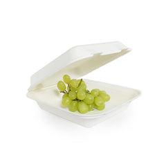 Compostable Rectangular Clamshell Containers (PFAS-Free White Bagasse)