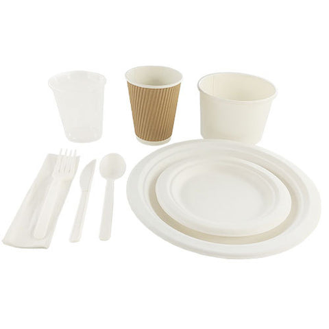 Compostable dishware set for 50 people